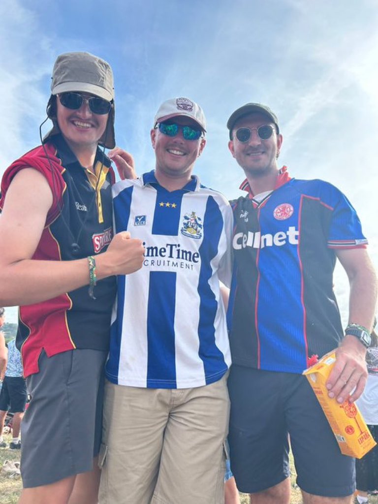 Kent Spitfires 🤝 Huddersfield 🤝 Middlesbrough. #GlastoFootyShirts.