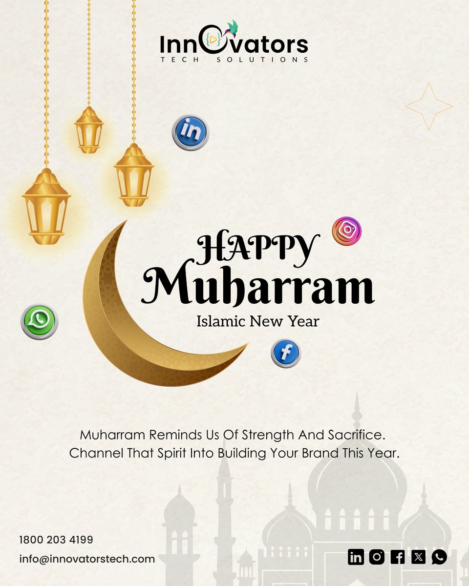 InnovatorsTechs's tweet photo. Happy Muharram – Islamic New Year
As we embrace the start of a new year in the Islamic calendar, let us remember the values of sacrifice, strength, and resilience that Muharram teaches us.

✨ Let this new beginning inspire powerful digital growth.

#HappyMuharram https://t.co/xjr7AdFUWD