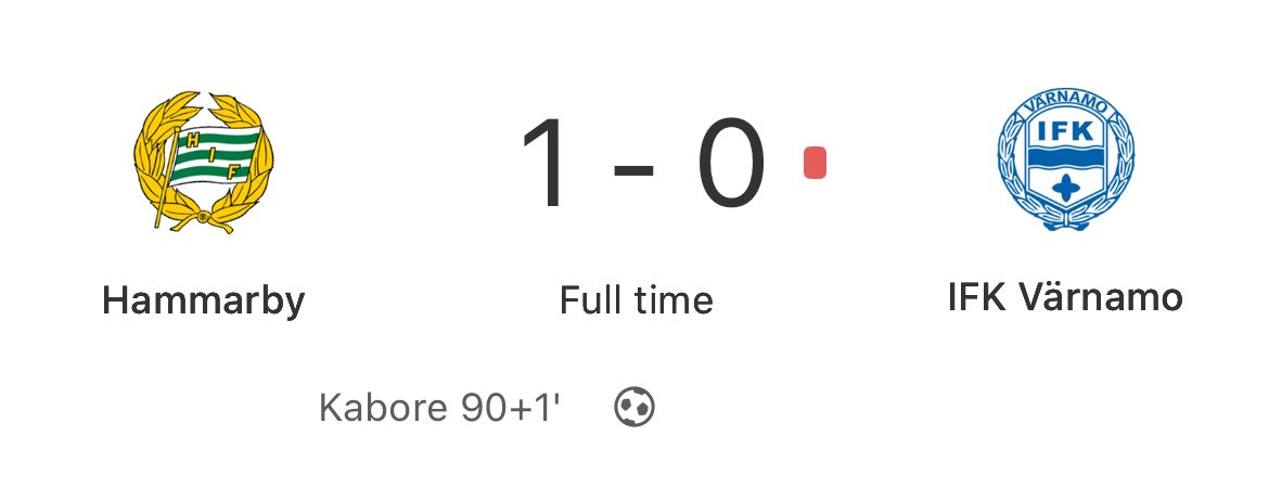 🇸🇪 Heartbreak for IFK Värnamo as they held on with 10 men against title contenders Hammarby for 70 minutes only to lose it in stoppage time. 

A really tough one to take which leaves them winless after 14 games and already 9 points of safety!