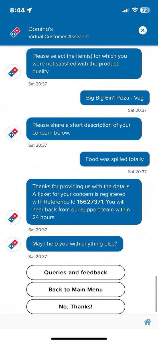 daveshhhh's tweet photo. "Ordered @dominos_india @dominos pizza, delivery completely spilled! 😡 Been trying to complain via virtual assistant &amp; customer care for 10-12 days, no response! Terrible service!❌ customer id generated 3-4 times but no response till now #Dominos #CustomerService #pizzafail https://t.co/5gm8HOqhaL