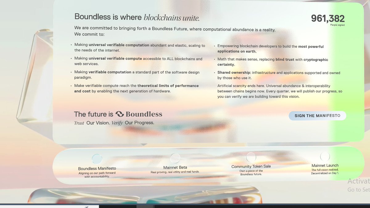 Almost 1 million signatures on the Boundless Manifesto. While I don't feel this necessarily translates to any sort of demand, it shows that people are definitely paying attention to Boundless and its vision for the future of ZK.

If you still haven't, pivot to Boundless today 🍓