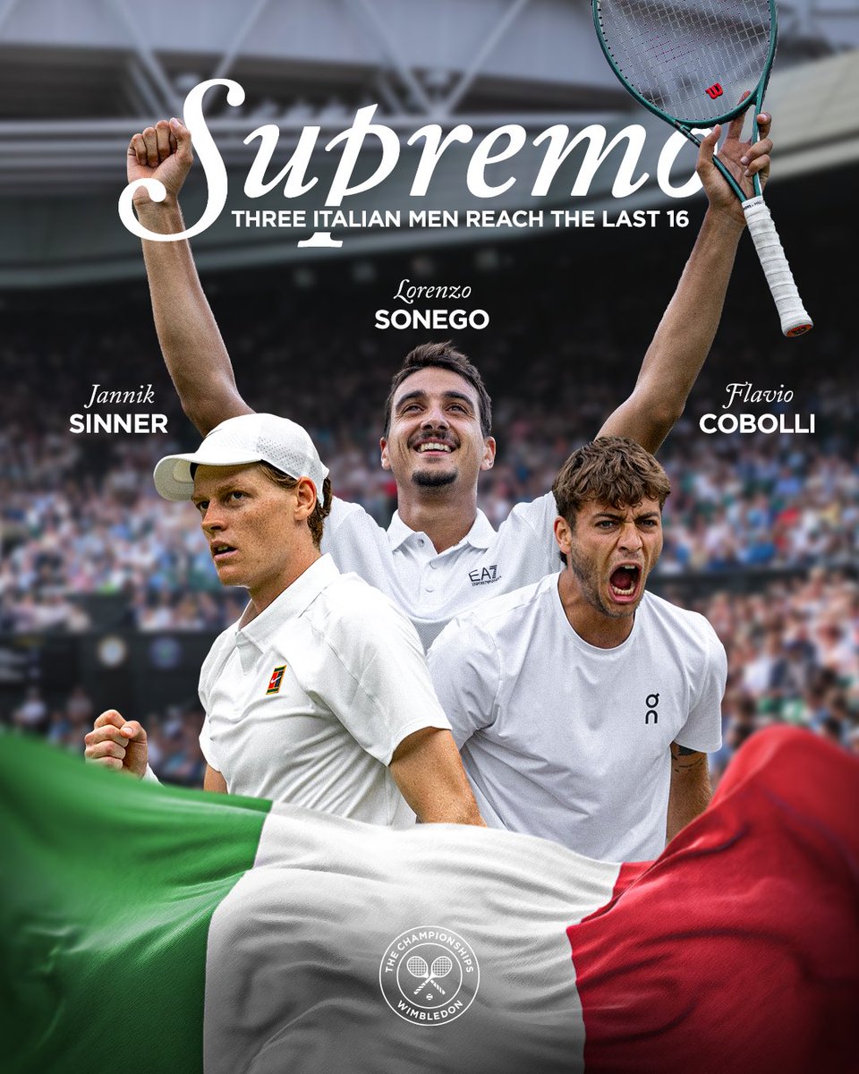 FORZA FORZA FORZA 🇮🇹

Three Italian men have reached the fourth round at #Wimbledon for the first time ever