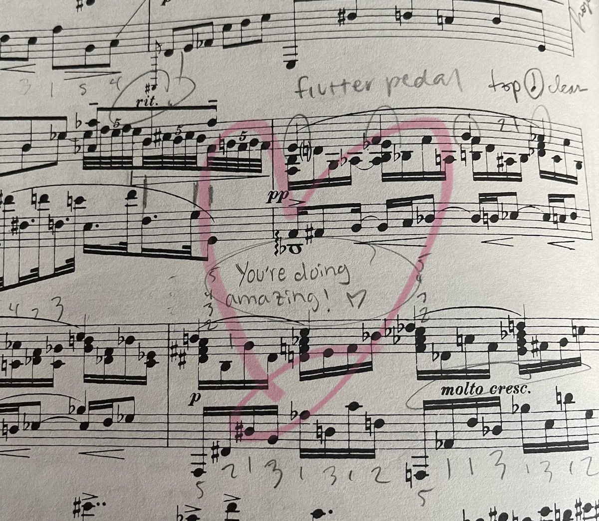 YuinoVT's tweet image. I like to leave encouraging notes for myself in the sheet music, so when I’m having an especially hard time/practice session, it’s a nice little pick me up 🥹🩷