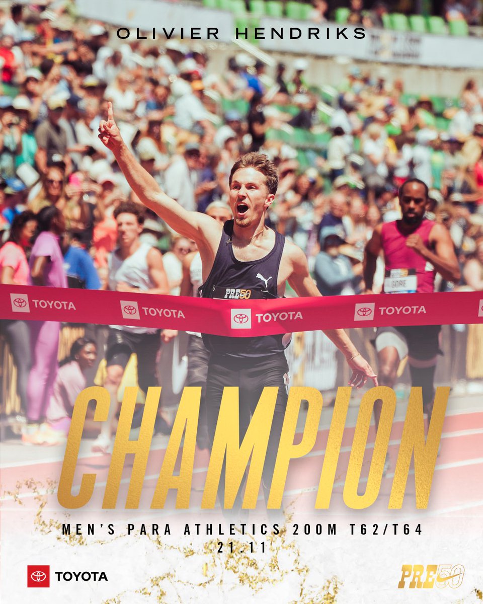 Nike Prefontaine Classic (@nikepreclassic) on Twitter photo Olivier Hendriks 🇳🇱 wins the Men’s Para Athletics 200m T62/T64 with a new personal best of 21.11 🙌
Presented by <a href="/Toyota/">Toyota USA</a> Olivier Hendriks 🇳🇱 wins the Men’s Para Athletics 200m T62/T64 with a new personal best of 21.11 🙌
Presented by <a href="/Toyota/">Toyota USA</a>