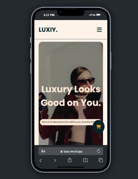 Another day of getting better.

Today, I worked on LUXIY an e-commerce site I'm building to master JavaScript.
I worked on these:
~ Store section
~ Product cards
~ Responsiveness
~ Footer
~ Wrote JS for the hamburger menu

Link to the site: luxiy.vercel.app
Check it out
👽