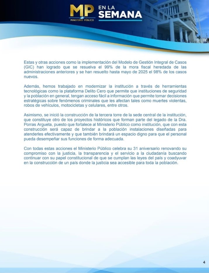 2025: 186 días de trabajo fuerte y firme 💪

#MPenLaSemana 🗞️🔎⚖👇🏻
Te presentamos un resumen semanal de las noticias más relevantes. 

Mantente informado sobre los avances en investigaciones, operativos y otras acciones importantes llevadas a cabo por el MP.

#MPfuerteYfirme 💪