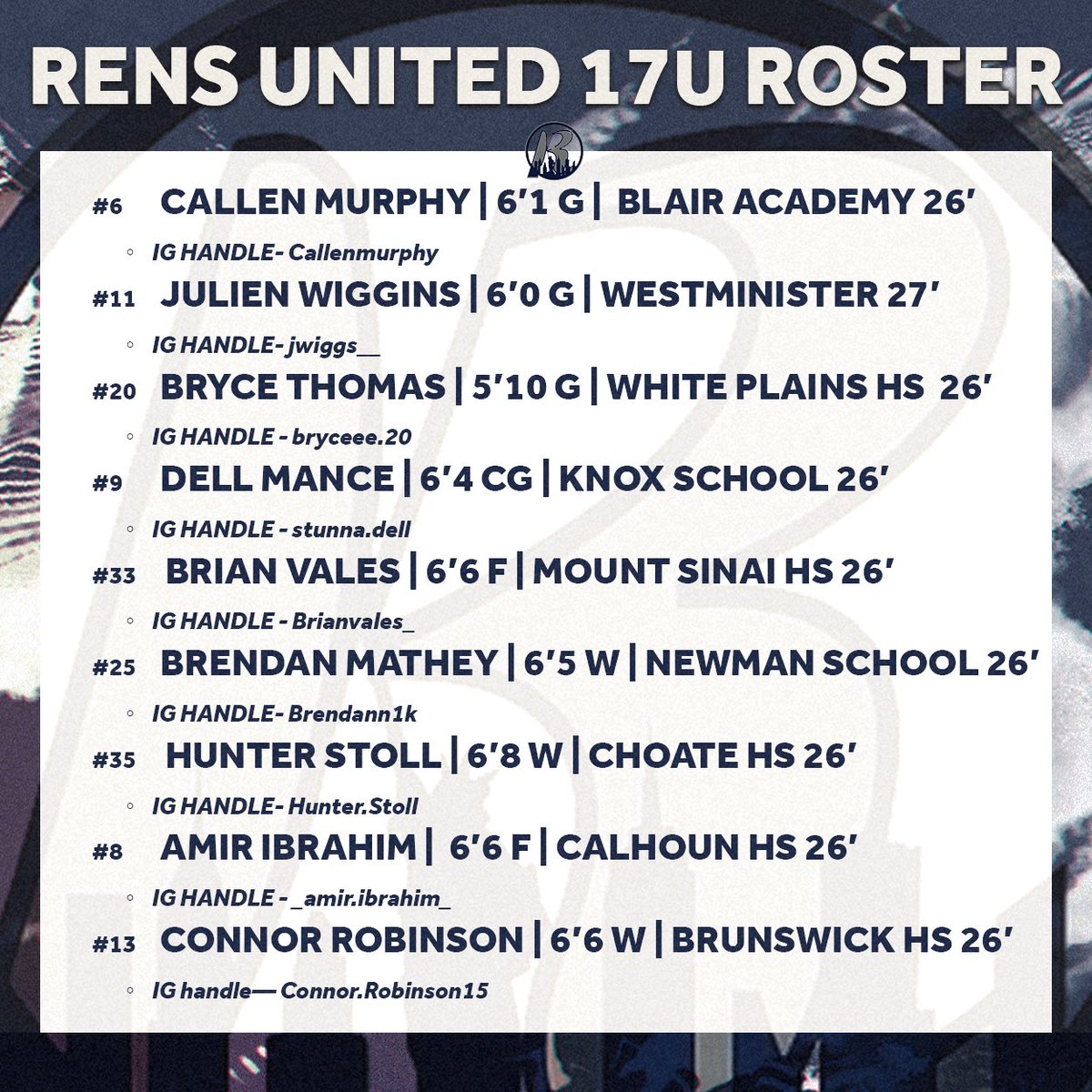 Names to know. Faces to remember. Rens United 17U summer live period roster — It’s here  🎯📈 

#RensUnited🗽🗽

<a href="/Craigboyy/">Coach Craig</a> <a href="/rensunited/">rensunited</a>