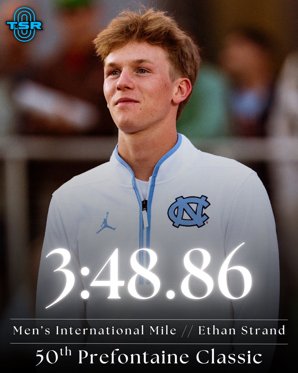 Ethan Strand, the collegiate mile record holder, makes a winning pro debut with Nike, clocking 3:48.86 to take the Men’s International Mile at the 50th Prefontaine Classic.💥 

1. Ethan Strand, 3:48.86 🇺🇸 
2. Vincent Ciattei, 3:49.68 🇺🇸 
3. Gary Martin, 3:49.73 🇺🇸