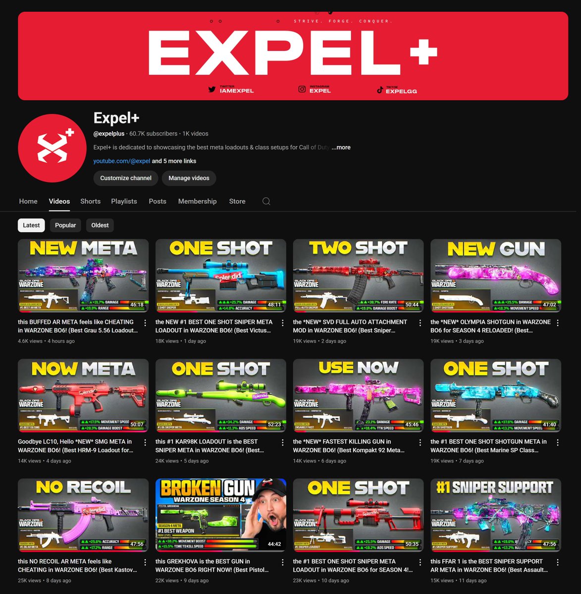 iamExpel's tweet image. Expel+ just had it's best month! 🥳
Originally named "Expel Uncut," it started a trend that a ton of people followed of posting unedited gameplays.
In 2023, after almost giving up on the channel, we rebranded it to Expel+, and thanks to @Acu4D, we began taking over the loadout…