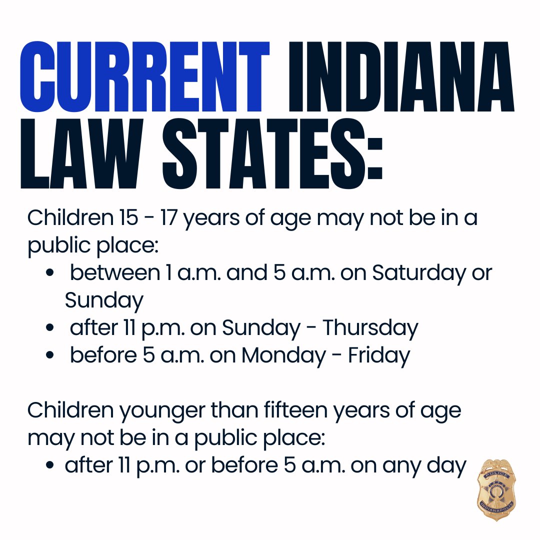 IMPDnews's tweet image. Indiana’s curfew law is in place to help keep young people safe. 

IMPD will use every tool at our disposal to enforce it, because our top priority is the preservation of life. Let’s work together to keep our young people safe.