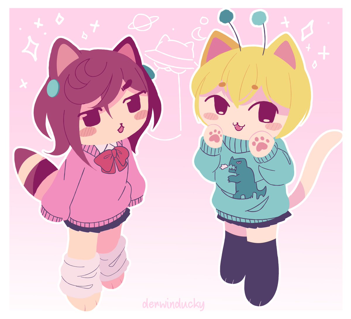 derwinducky's tweet photo. DanDaDan S2 is finally out!  

In honor of these fine times, here are glorpy kitties Momo Anyase and Vameowla :3  !!

 #DanDaDanS2 #momo #vamola #ダンダダン https://t.co/A7RtOqWgD2