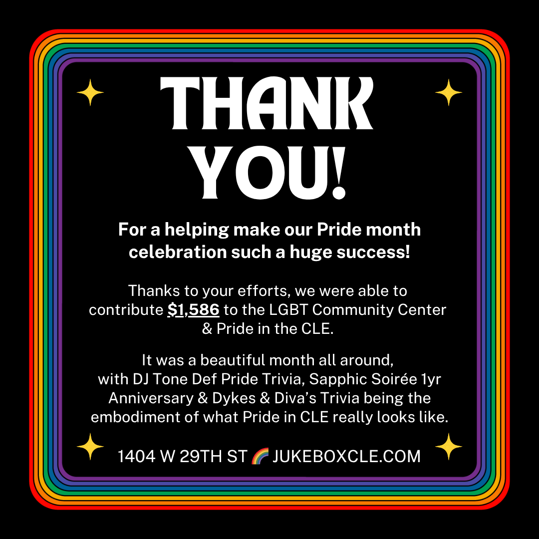 Jukebox (@jukeboxcle) on Twitter photo THANK YOU π³οΈβππ³οΈββ§οΈ Our month-long Pride fundraiser was a massive success! We were able to make a combined $1,586 donation to <a href="/LGBTCleveland/">LGBT Community Center of Greater Cleveland</a> / Pride in the CLE, exceeding our 2024 total!
Thank you to all who came out and supported and to our partners at <a href="/Watershed_Ohio/">Watershed Distillery</a> π€ THANK YOU π³οΈβππ³οΈββ§οΈ Our month-long Pride fundraiser was a massive success! We were able to make a combined $1,586 donation to <a href="/LGBTCleveland/">LGBT Community Center of Greater Cleveland</a> / Pride in the CLE, exceeding our 2024 total!
Thank you to all who came out and supported and to our partners at <a href="/Watershed_Ohio/">Watershed Distillery</a> π€