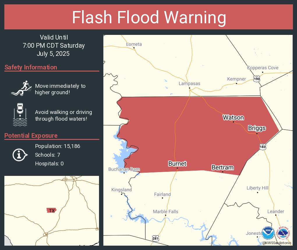 Flash Flood Warning including Burnet TX, Bertram TX and  Watson TX until 7:00 PM CDT