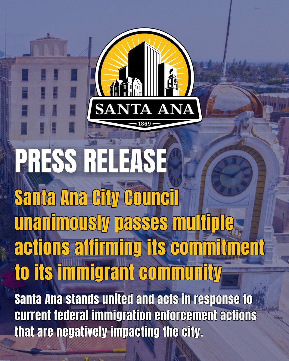 Santa Ana City Council unanimously passes multiple actions affirming its commitment to its immigrant community

Read the press release: santa-ana.org/santa-ana-city…