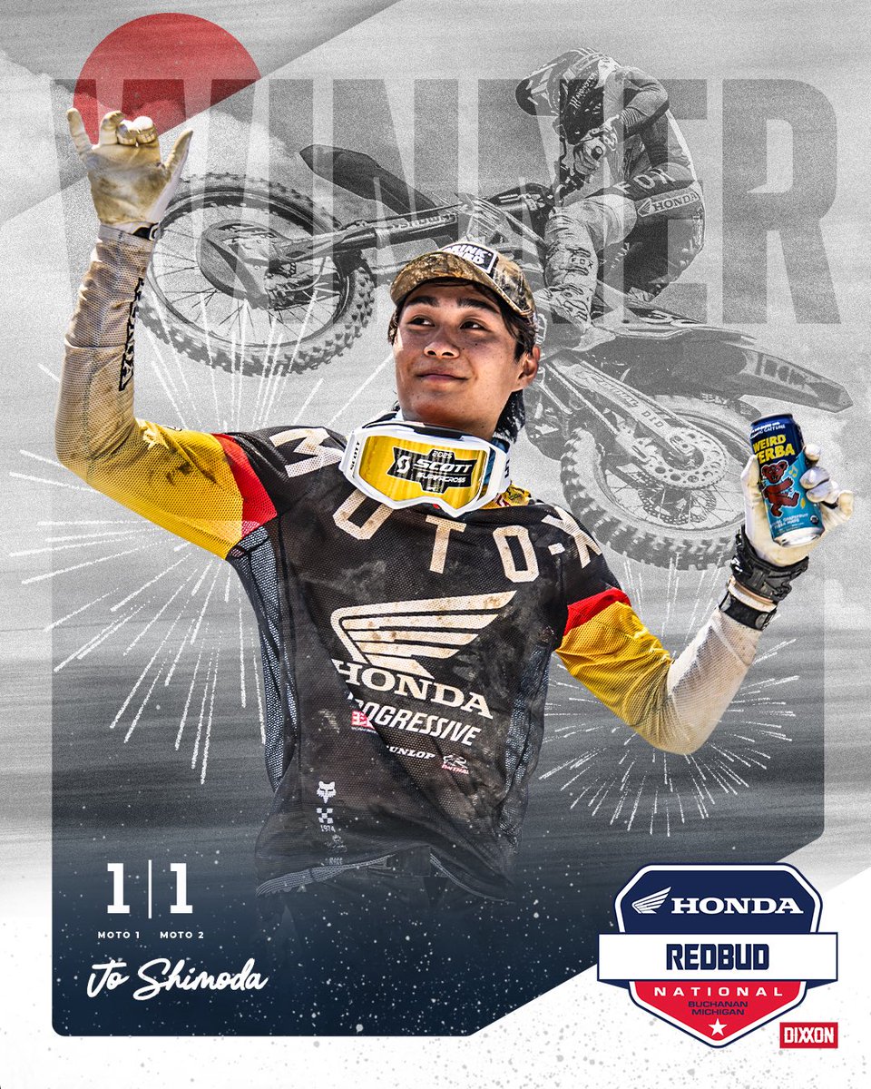 The day of the Jo 🏆 

Jo Shimoda goes 1-1 to WIN Red bud‼️ 

#ProMotocross #SMX #Honda