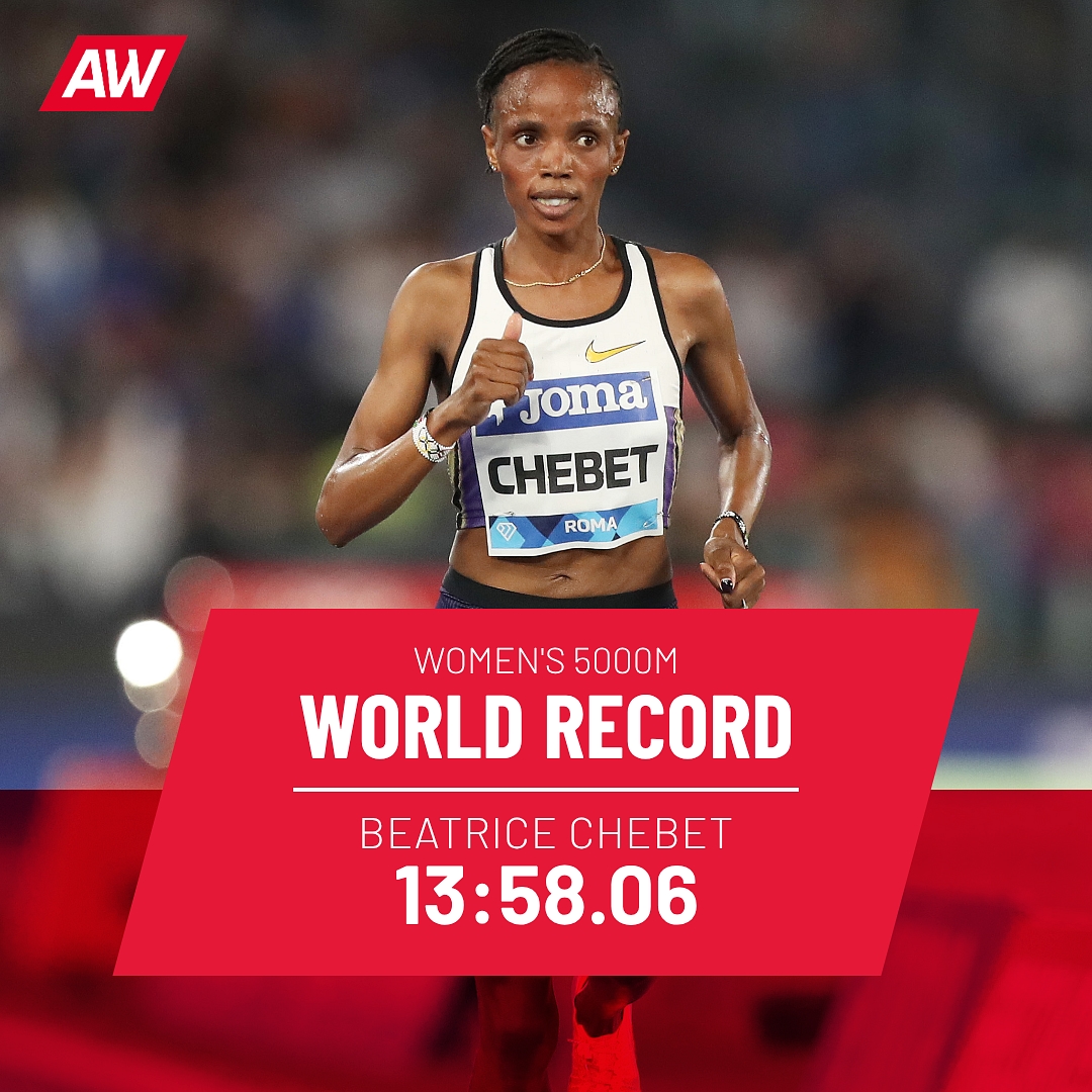 WORLD RECORD

Kenya's Beatrice Chebet ran 13:58.06 over 5000m at the Pre Classic Diamond League, with a powerful kick with 200m to go 🔥

She becomes the first-ever woman to run sub-14 minutes, breaking the previous mark of 14:00.21 set by Gudaf Tsegay ‼️