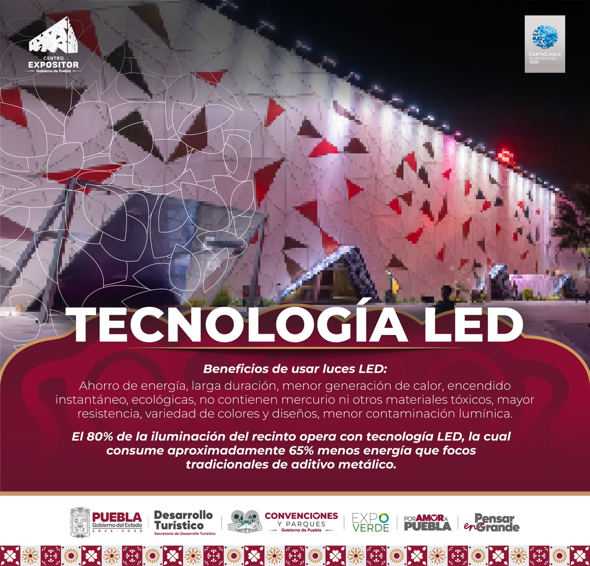 CExpositorPue's tweet image. 💡 El 80% del recinto usa luces LED, que consumen 65% menos energía ⚡
🌿 Más duraderas, ecológicas, resistentes y libres de mercurio
Iluminamos con innovación y responsabilidad 💚
#TecnologíaLED #Sustentabilidad #AhorroDeEnergía #IluminaciónVerde #EficienciaEnergética