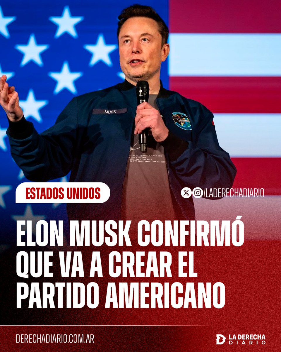 🚨🇺🇸 | #URGENTE Elon Musk confirmó que creará el "America Party" disidente al Partido Republicano para que los demócratas ganen la próxima elección: Lo hizo como venganza luego de que Trump le quite los beneficios fiscales a autos eléctricos, lo que perjudicó fuertemente a Tesla.
