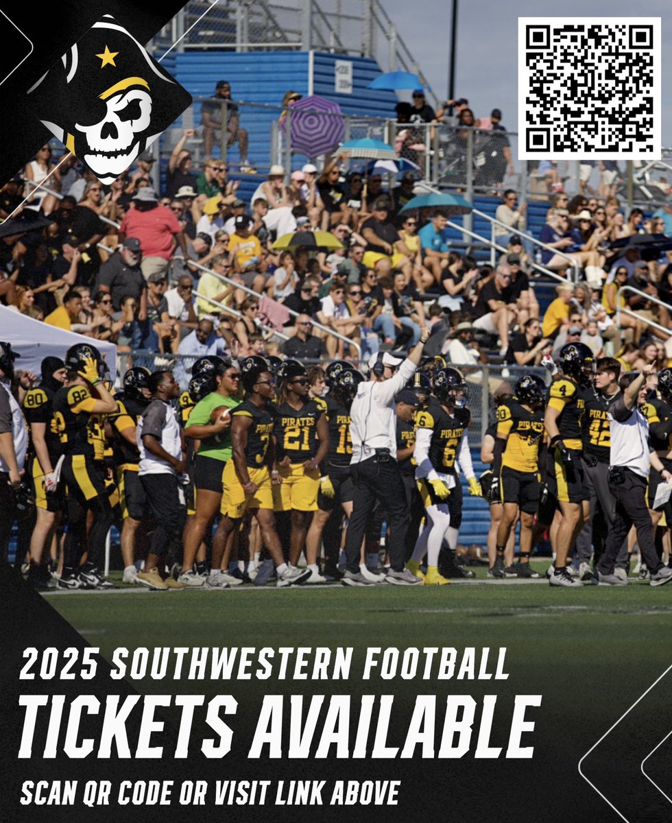 One less Saturday until the start of football season!🏴‍☠️ Get your tickets today, the link is LIVE‼️

🎟️: southwesternpirates.com