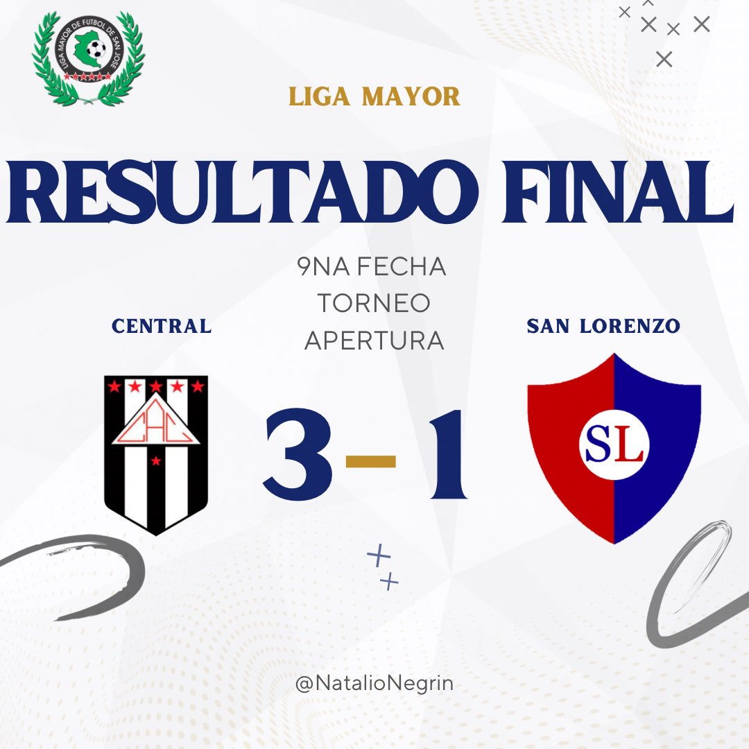 Liga Mayor
Triunfo de Central que en el
2T lo dio vuelta ante San Lorenzo