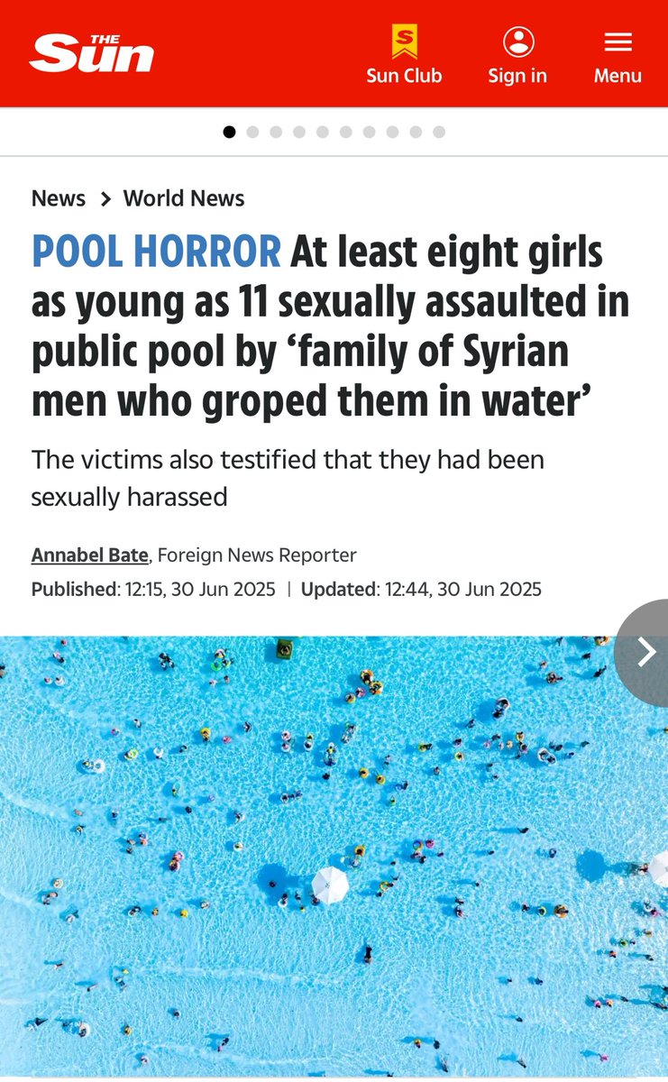 POOL HORROR At least eight girls as young as 11 sexually assaulted in public pool by ‘family of Syrian men’ who groped them in water thesun.co.uk/news/35629632/…