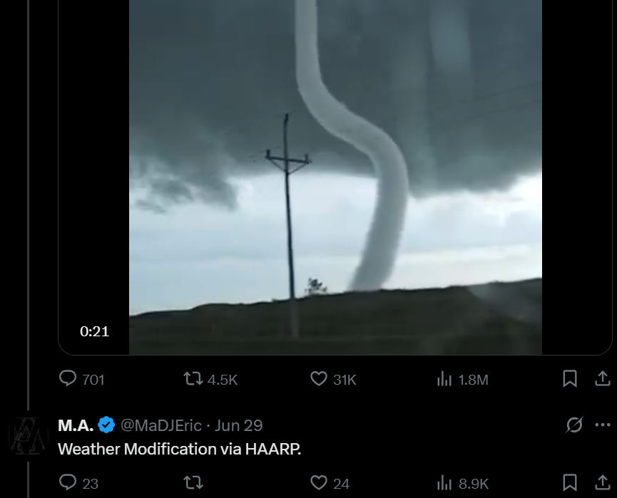 BadWeatherTake's tweet image. Its HAARP!!
(Submitted By @chaserwxjohn)