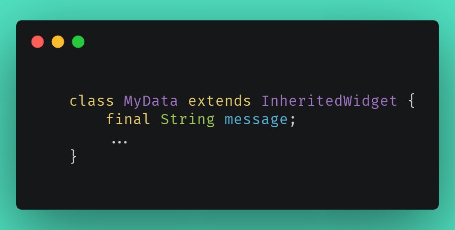 prahack_'s tweet image. 77/365
The core of Flutter’s widget data-sharing? InheritedWidget.
InheritedWidget helps pass data deep down the widget tree without manually passing props.
It's the base of Theme, MediaQuery, Provider, etc.
#InheritedWidget #FlutterState #FlutterDev #Flutter365