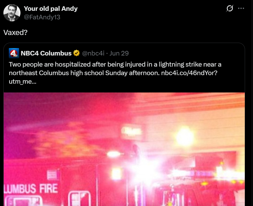 BadWeatherTake's tweet image. Vaccinations cause you to get struck by lightning!!
