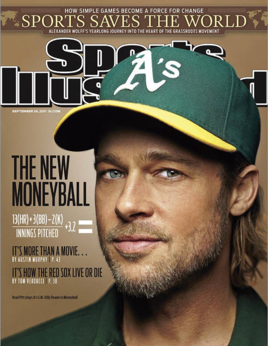 September 26, 2011 - Brad Pitt on the cover of Sports Illustrated.
#entertainment #movies #Oakland #Athletics