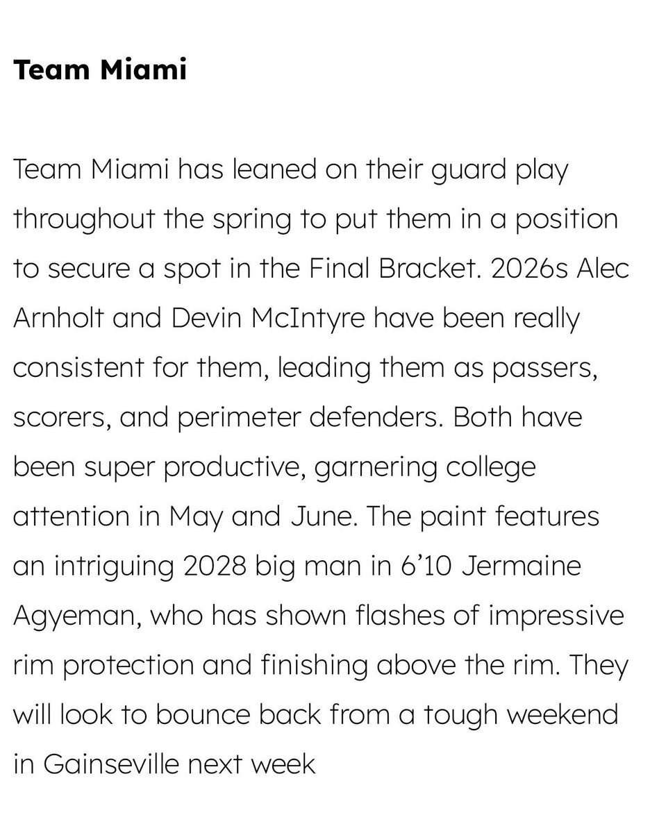 devinmcint76425's tweet image. Special Thanks to @PRO16League and @NxtProHoops for the write up! Got a live period in Richmond, VA next weekend. Getting ready to make a deep run in the Puma Playoffs!
@TeamMiamiAAU
