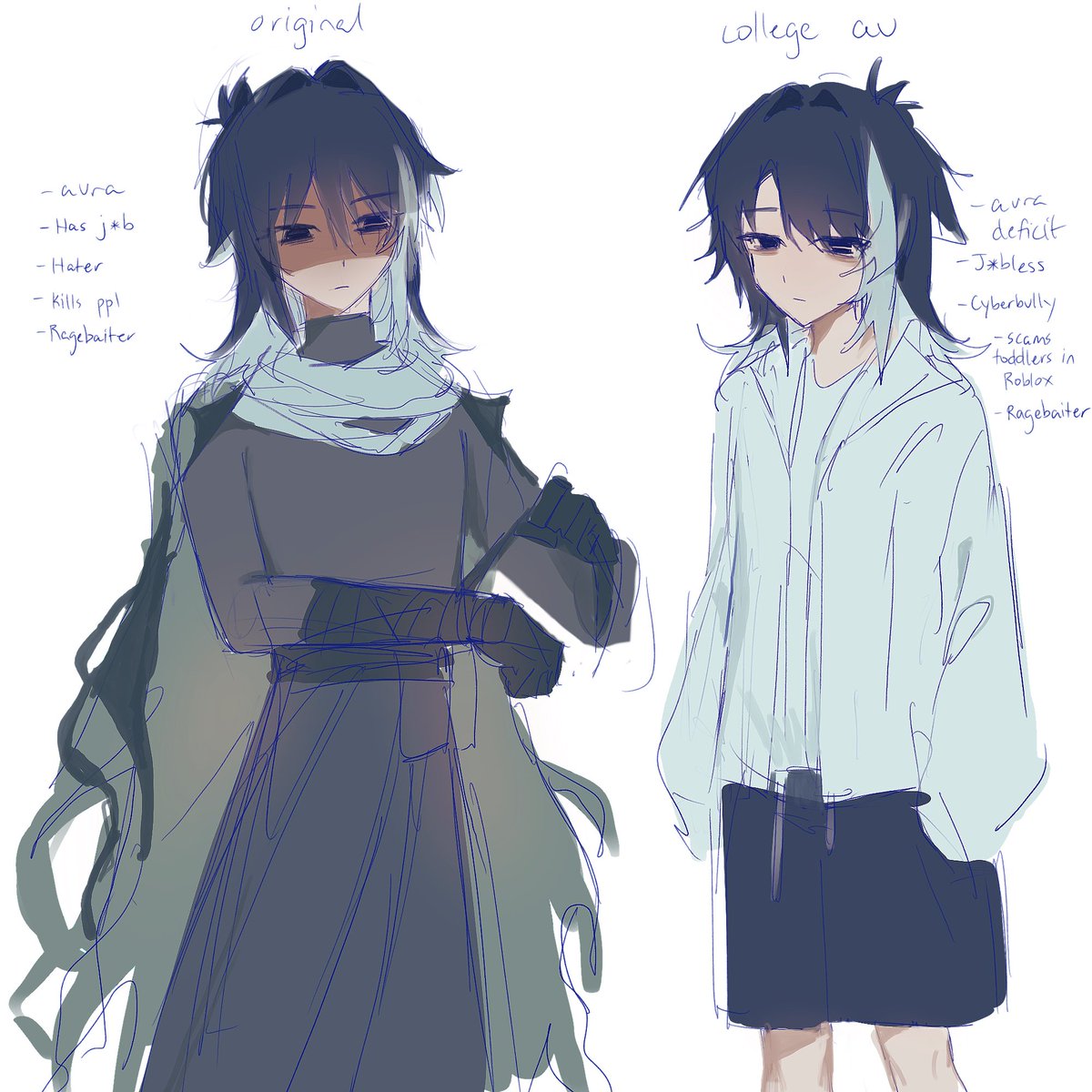 Teaq01's tweet image. Ppl who make different ocs for different worlds scare me cause I just brainrot beam the same ones into different universes