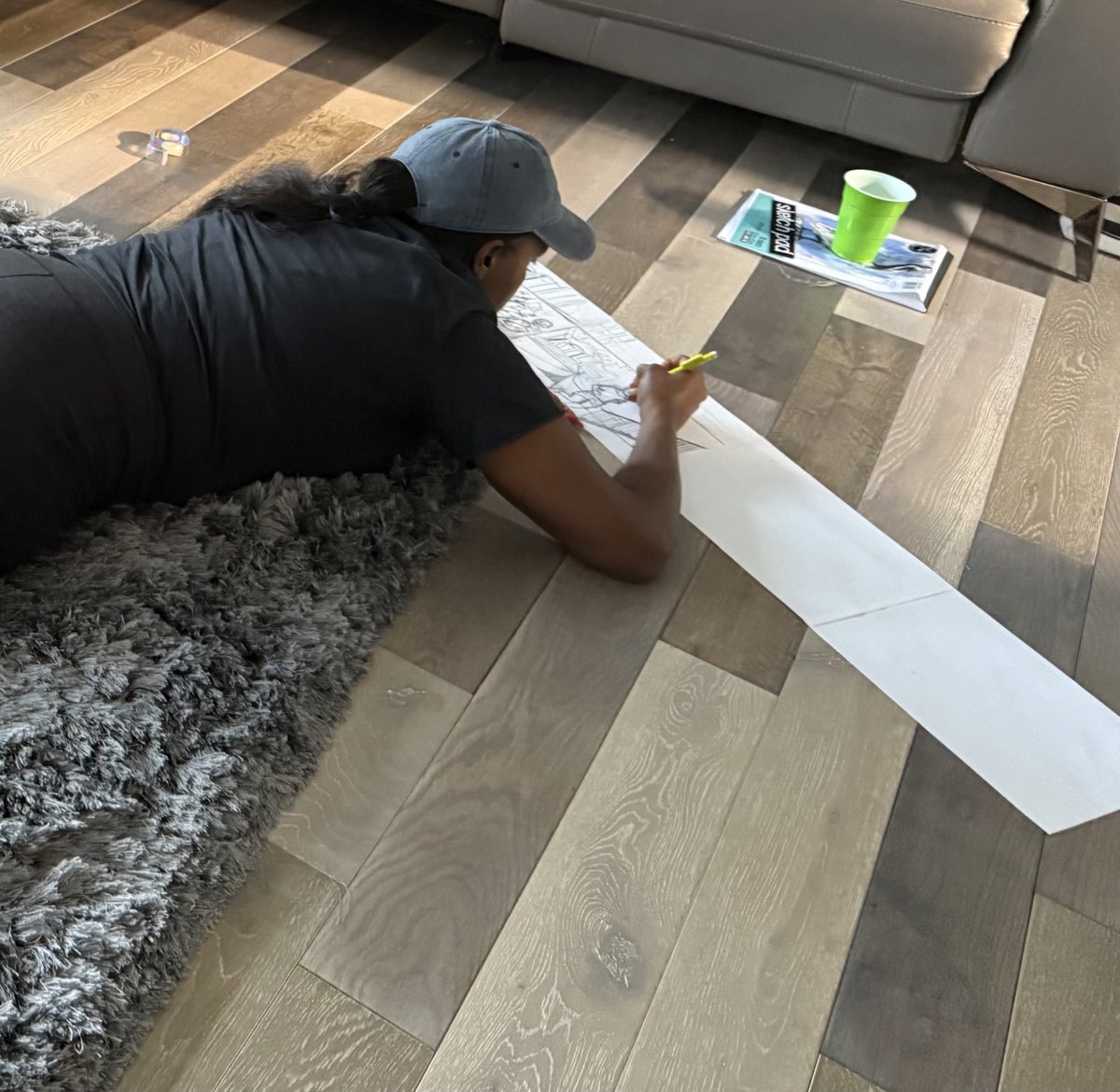 The older I get the more I realize the habits we make as children carry throughout our adulthood. I still find solace in laying on the floor …old school pencil drawing my murals before I paint them.. yes I can use Procreate and Canva too but floor drawing Sparks Joy!
😊