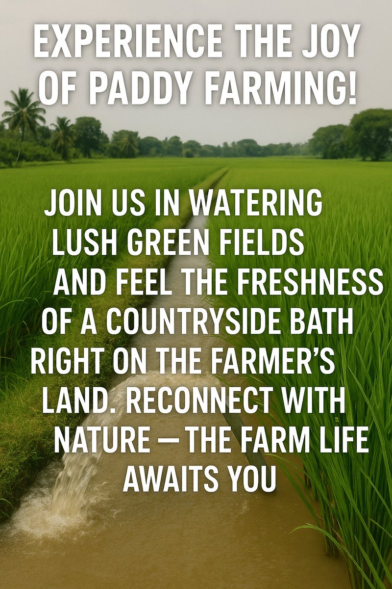 shivamtiru's tweet photo. Experience the joy of paddy farming! Join us in watering lush green fields and feel the freshness of a countryside bath right on the farmer’s land. Reconnect with nature — the farm life awaits you! https://t.co/qfA6bU8iiW