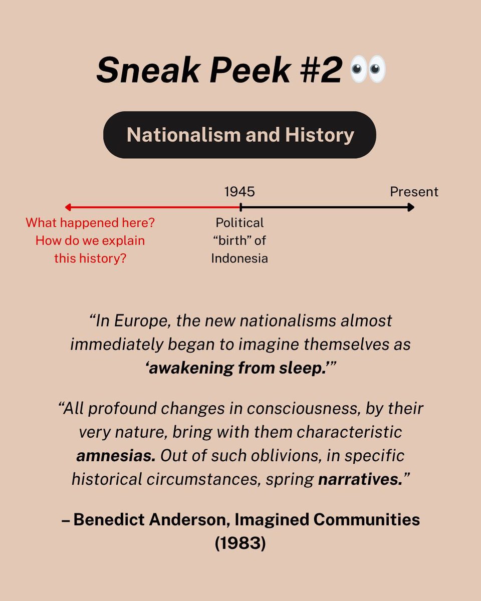 Each of us is a bundle of identities: Christian, Muslim, Minang, Progressive, Conservative, etc. 

Around the 18th – 20th centuries, a series of new labels began to join this list: Indonesian, American, Filipino, etc. 

DM us to join the Origins of Nationalism discussion ✨