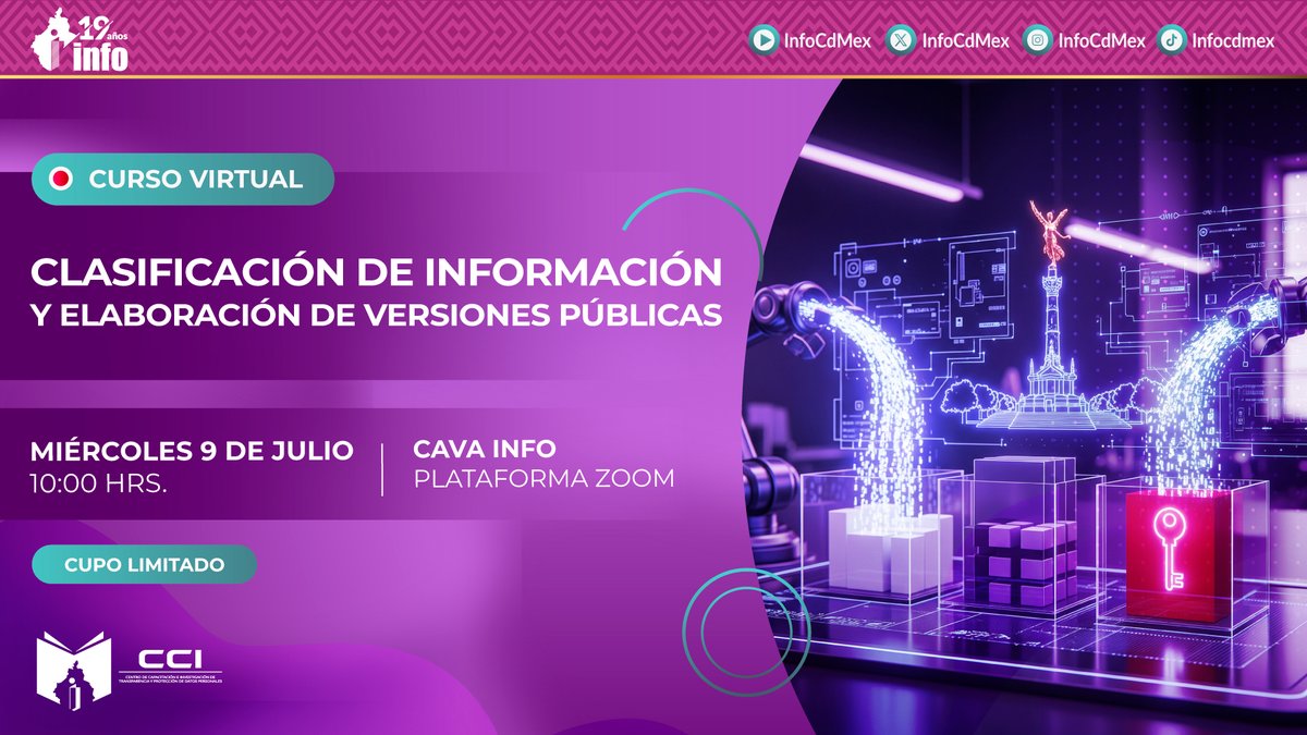 Les invito a inscribirse al Taller de Clasificación de Información y Elaboración de Versiones Públicas, que el Centro de Capacitación del <a href="/InfoCdMex/">INFO CDMX</a> ha programado.

¡Las inscripciones están por cerrar!

Inscríbanse y obtengan constancia de participación
👉n9.cl/vtdyo