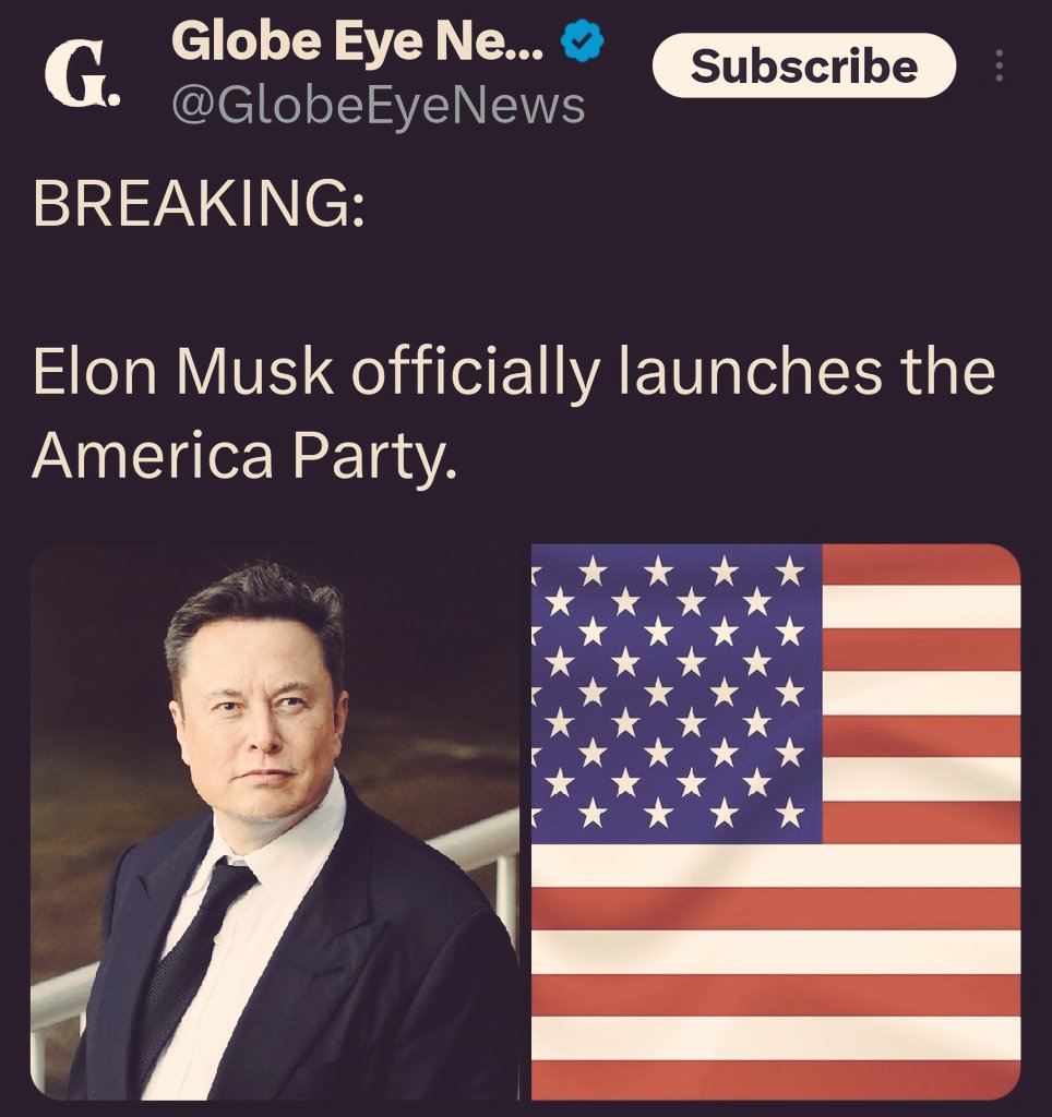 Kini Amerika memiliki tiga partai? 
Elon Musk secara resmi membikin America Party.....
Heartbreaking❗