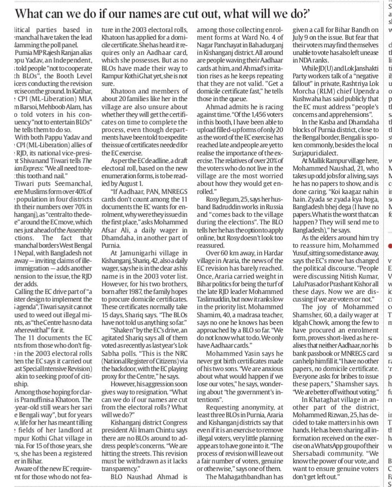 Nalin Verma (@nalinanant) on Twitter photo . <a href="/santoshchitra/">Santosh Singh</a> 's ground report on how the <a href="/ECISVEEP/">Election Commission of India</a> 's move will disenfranchise millions of voters in #Bihar ahead of polls:
indianexpress.com/article/politi… #Constitution #ElectionCommission . <a href="/santoshchitra/">Santosh Singh</a> 's ground report on how the <a href="/ECISVEEP/">Election Commission of India</a> 's move will disenfranchise millions of voters in #Bihar ahead of polls:
indianexpress.com/article/politi… #Constitution #ElectionCommission