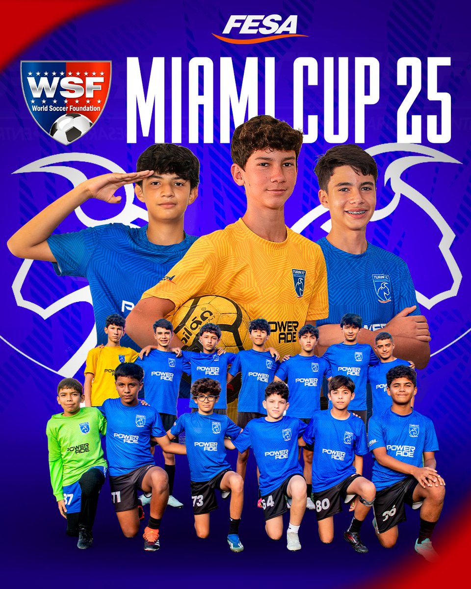 🔴⚪ U14 PRESENTE EN LA MIAMI CUP ⚽🇺🇸
La categoría U14 de Turín FC participará en la Miami Cup, representando a la Academia FESA en este torneo internacional.

El equipo enfrentará a academias de distintos países, lo que representa una valiosa oportunidad para sumar experiencia