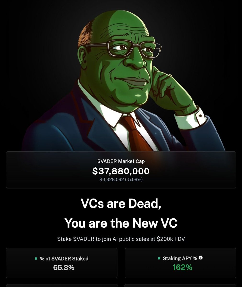 If you're not watching $VADER yet, now's the time!

162% APY on staking and 65% of the supply already locked. That's real belief🔥

Plus, they've got Yap-to-Earn, where your posts and replies actually count. 80% of weekly airdrops go to stakers, the rest to active yappers. Easy