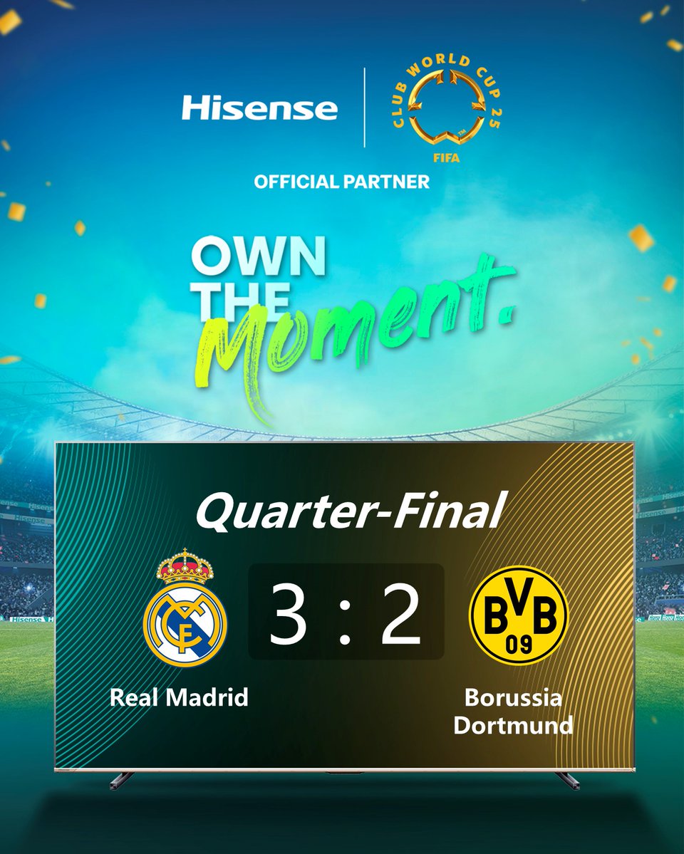 A tense and unforgettable battle —Real Madrid kept their composure and earned their place in the semi-finals of the FIFA Club World Cup 2025™.
Precision, power, and presence — with Hisense, OwnTheMoment like never before. Are you ready to watch the next match?