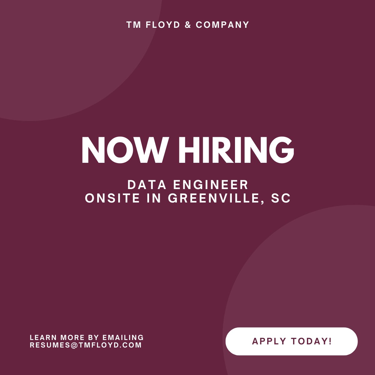 TMFloydandCo's tweet image. Now hiring a Data Engineer (25-00230)!
Lead impactful projects, mentor junior engineers, and build high-performance data solutions with tools like PySpark, Databricks, and Azure.
📍 U.S. citizens/Green Card holders only
Apply now at resumes@tmfloyd.com! #DataEngineer #TechJobs