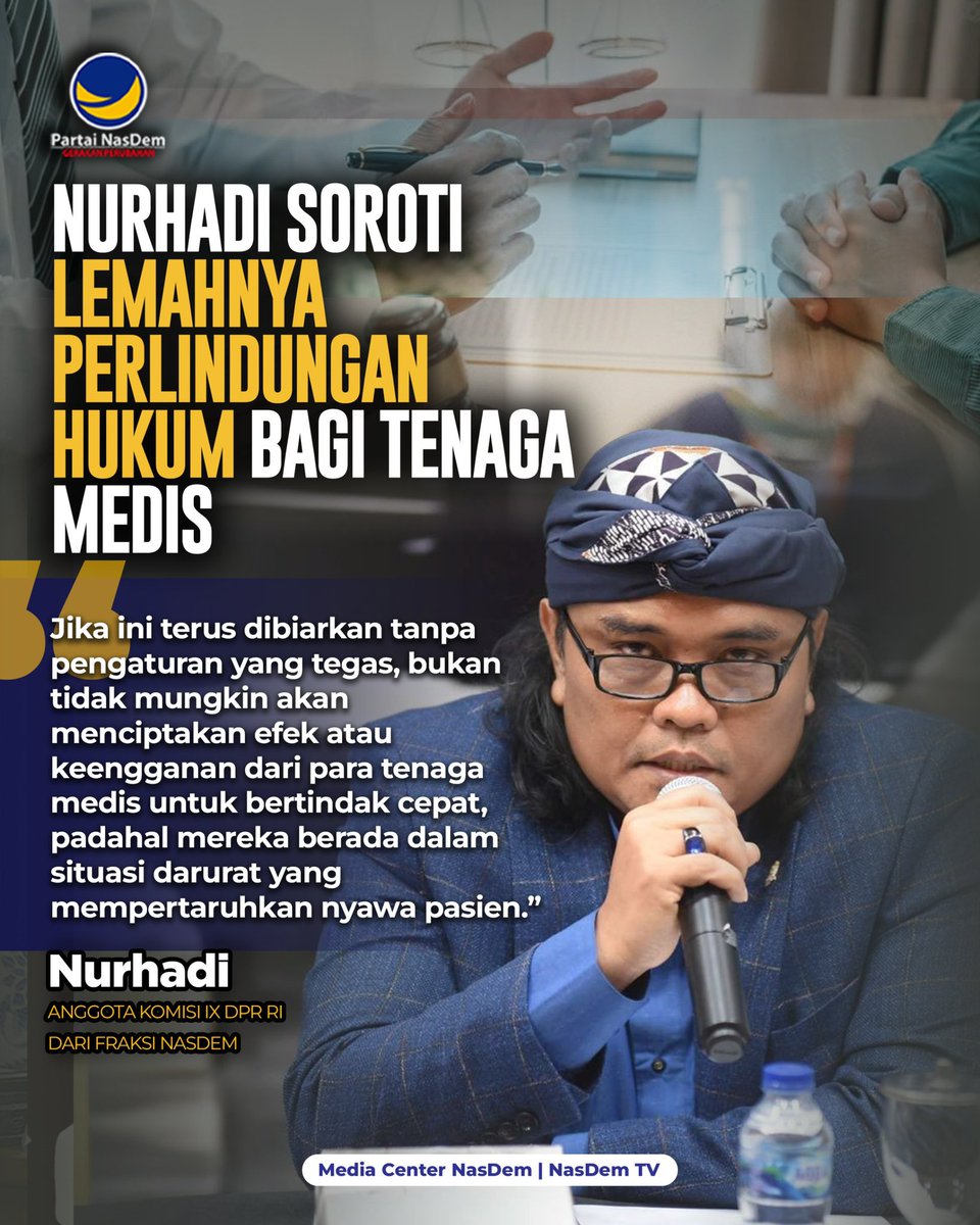 Anggota Komisi IX DPR RI, Nurhadi, mengkritik lemahnya perlindungan hukum terhadap tenaga medis. Khususnya, dari tuduhan malpraktik yang viral di media sosial.

Hal tersebut diungkap Nurhadi dalam Rapat Kerja Komisi IX dengan Menkes Budi Gunadi Sadikin. Rapat di Kompleks Parlemen