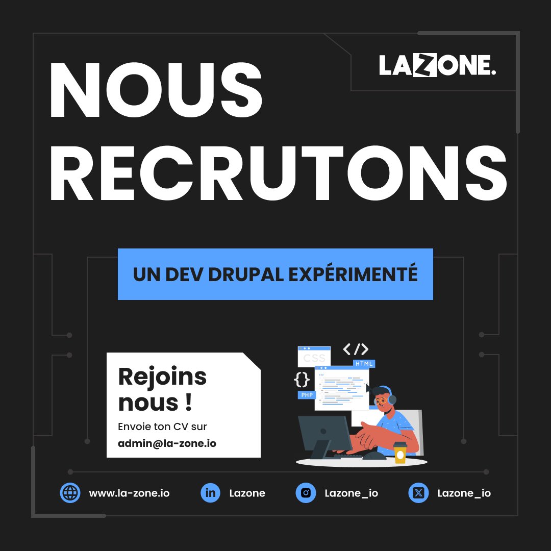 lazone_io's tweet image. 📢 Recrutement ! Nous recherchons un développeur #Drupal expérimenté pour un de nos clients. 🚀

Envoie ton CV à admin@la-zone.io ou postule ici la-zone.io/fr/a-propos-de…

#DevDrupal #DrupalJobs #ITAfrique #Tech #AFR #WebDev