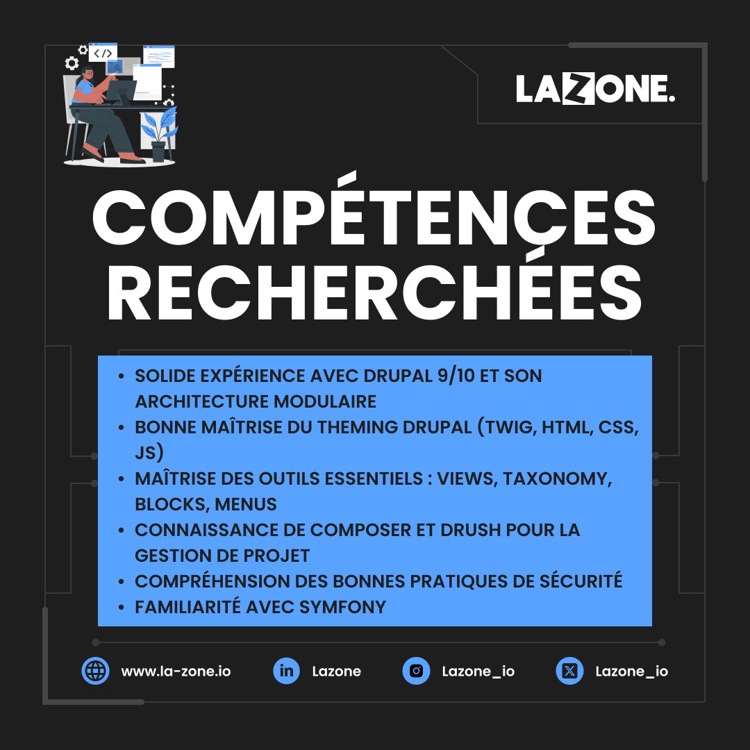 lazone_io's tweet image. 📢 Recrutement ! Nous recherchons un développeur #Drupal expérimenté pour un de nos clients. 🚀

Envoie ton CV à admin@la-zone.io ou postule ici la-zone.io/fr/a-propos-de…

#DevDrupal #DrupalJobs #ITAfrique #Tech #AFR #WebDev