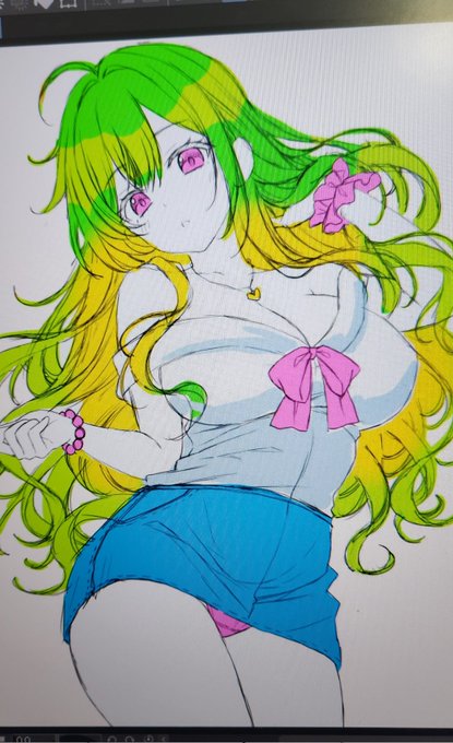 ラフで色をつけとくと、アナログで描くとき、どういう色にしようか迷わないので大変よろしい 