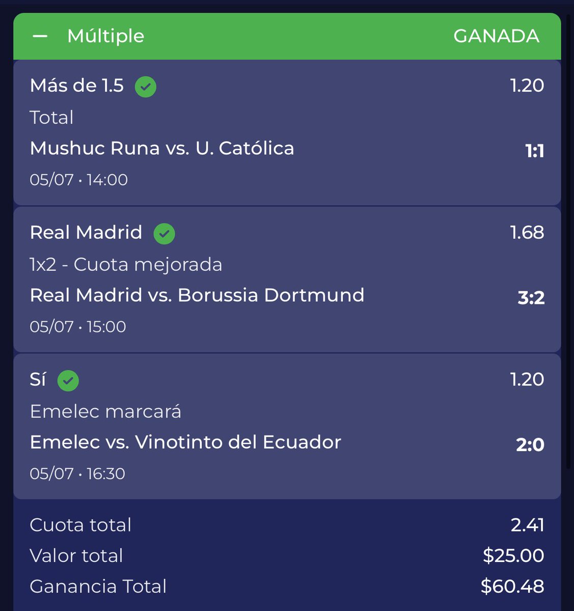 Santiago Bucaram López (@santiagobucaram) on Twitter photo Dejando un lado las polémicas, volvimos a festejar los goles del Over 1.5 en Liga Pro.
Tqm <a href="/bet593/">Bet593oficial</a> Dejando un lado las polémicas, volvimos a festejar los goles del Over 1.5 en Liga Pro.
Tqm <a href="/bet593/">Bet593oficial</a>
