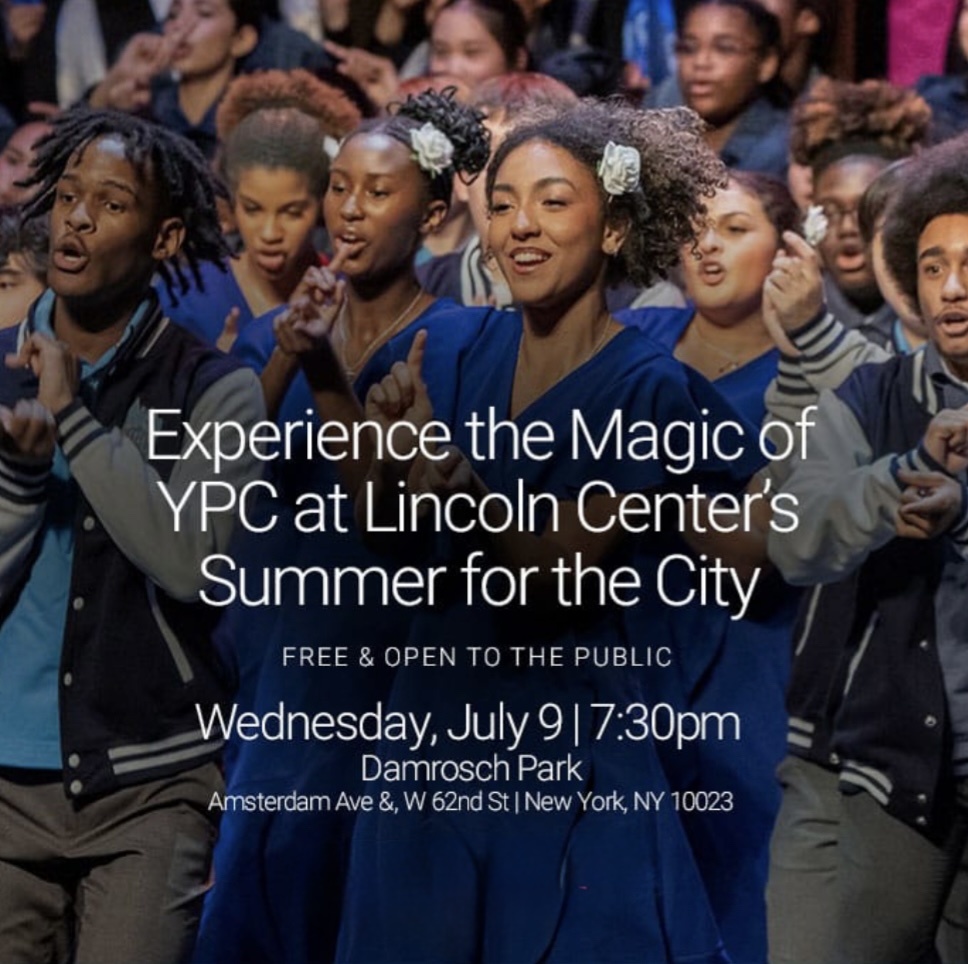 Please join us at Damrosch Park this Wednesday, July 9 at 7:30 pm for a free concert as the YPC performs some of my songs including Sanskrit peace mantras.

Love Light Laughter

LEARN MORE: lincolncenter.org/series/summer-…

#lincolncenter #damroschpark #newyork #nyc #ypc #singing