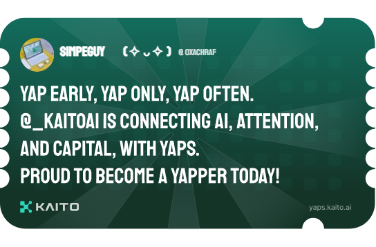 SimpeGuy (✧ᴗ✧) (@0xachraf) on Twitter photo Yap early, yap only, yap often.
<a href="/KaitoAI/">Kaito AI 🌊</a> is connecting AI, attention and capital with Yaps.
Just claimed my social card and I'm accumulating Yap points in real-time.
Claim yours 👉 yaps.kaito.ai/referral/83294… Yap early, yap only, yap often.
<a href="/KaitoAI/">Kaito AI 🌊</a> is connecting AI, attention and capital with Yaps.
Just claimed my social card and I'm accumulating Yap points in real-time.
Claim yours 👉 yaps.kaito.ai/referral/83294…