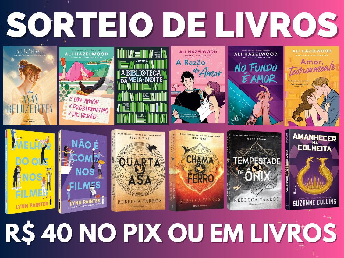 Promos de Livros | Sorteio no Fixado (@americasincera) on Twitter photo 🚨 SORTEIO RELÂMPAGO🚨
📅 Resultado rápido: 07/07
🏆 Prêmio: R$40 NO PIX ou 1 dos Livros da imagem ou outro de sua escolha
⭐️Regras:
➡️ Seguir <a href="/americasincera/">Promos de Livros | Sorteio no Fixado</a>
➡️ Dar RT nesse tweet
➡️ Dar RT e curtir o fixado
➡️ Estar em um dos nossos grupos (respondi esse tweet com o link) 🚨 SORTEIO RELÂMPAGO🚨
📅 Resultado rápido: 07/07
🏆 Prêmio: R$40 NO PIX ou 1 dos Livros da imagem ou outro de sua escolha
⭐️Regras:
➡️ Seguir <a href="/americasincera/">Promos de Livros | Sorteio no Fixado</a>
➡️ Dar RT nesse tweet
➡️ Dar RT e curtir o fixado
➡️ Estar em um dos nossos grupos (respondi esse tweet com o link)