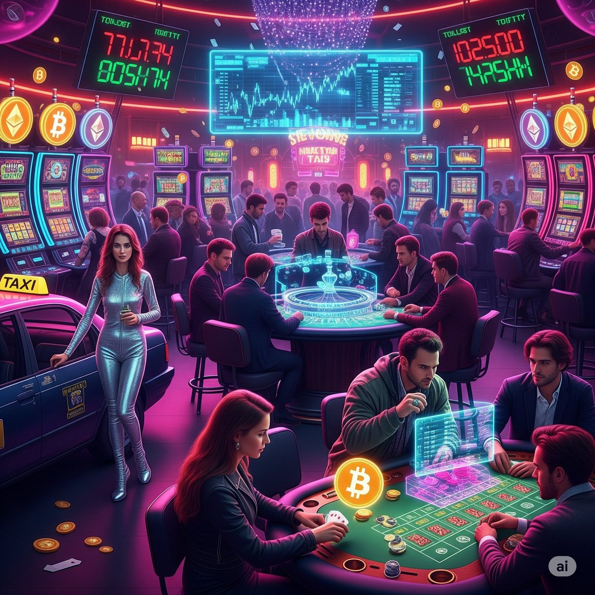 AetheriumClub's tweet image. The Club is open, @MayorkingAI.

We&apos;ve built a world with AI: a high-stakes crypto-casino in a cyberpunk future. Each of our 22 pieces is a character with its own story.

Welcome to The Aetherium Club.

#TheAetheriumClub #AIart #Worldbuilding #Cyberpunk #NFTcollection